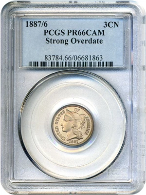 image for: 1887/6 3cN PCGS Proof 66 Cameo (Strong Overdate)