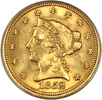 image for: 1852 $2 1/2 PCGS MS63