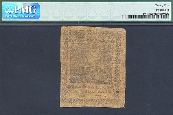 image for: Pennsylvania: Fr.PA185 1775 9d 25-Oct PMG VF25  [10428]
