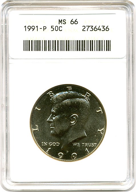 image for: 1991-P 50c ANACS MS66