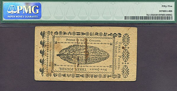image for: New Yersey: 1776 3 Pounds March 25 PMG AU55 (Fr.NJ182)
