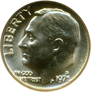 image for: 1971-D 10c ANACS MS65