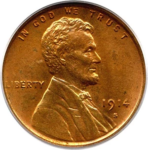image for: 1914-S 1c PCGS MS64 RD OGH