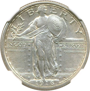image for: 1916 25c NGC Unc Details (Standing Liberty, Improperly Cleaned)