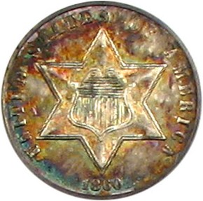 image for: 1860 3cS PCGS AU55 * Color *