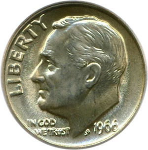 image for: 1966 10c PCGS MS66