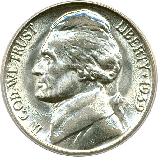 image for: 1939 Reverse of 1938 5c ANACS MS63