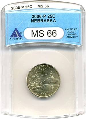 image for: 2006-P Nebraska 25c ANACS MS66