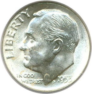 image for: 1953-D 10c PCGS MS66 ex: Omaha Bank Hoard