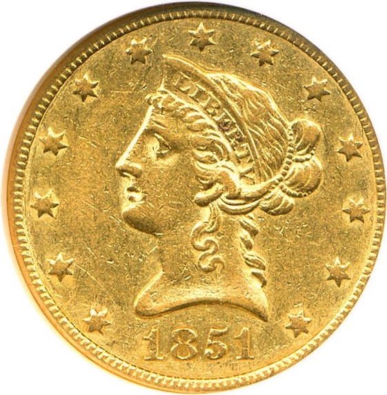 image for: 1851-O $10 NGC AU55