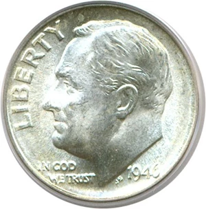 image for: 1946-D 10c PCGS MS66 ex: Omaha Bank Hoard
