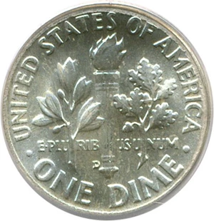 image for: 1957-D 10c PCGS MS65 FB ex: Omaha Bank Hoard
