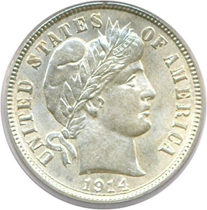 image for: 1914-D 10c PCGS MS63