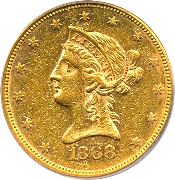 image for: 1868 $10 PCGS AU50
