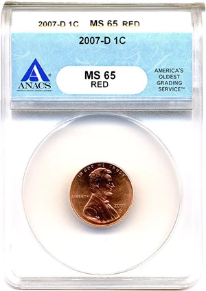 image for: 2007-D 1c ANACS MS65 RD