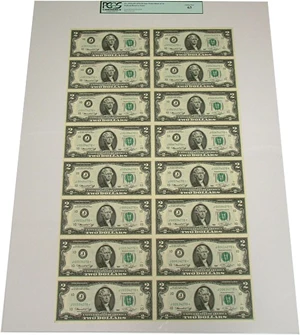 image for: Uncut Sheet: 1976 $2 PCGS Choice CU63 (Fr.1935J *Star*, Sheet of 16 Notes)