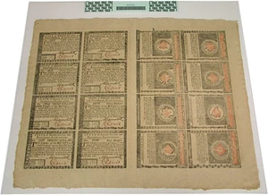 image for: Uncut Colonial Sheet: Rhode Island July 2, 1780 PCGS AU58 PPQ (Sheet of 16: $1 to $20)