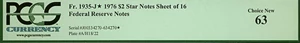 image for: Uncut Sheet: 1976 $2 PCGS Choice CU63 (Fr.1935J *Star*, Sheet of 16 Notes)