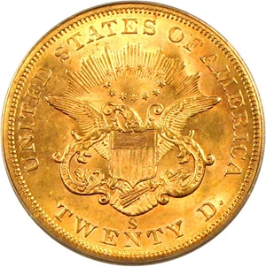 image for: 1859-S $20 PCGS/SecurePlus MS61