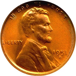 image for: 1951-S 1c ANACS MS67 RD