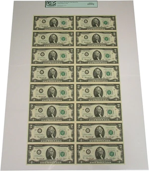 image for: Uncut Sheet: 1976 $2 PCGS Gem CU65 PPQ (Fr.1935J *Star*, Sheet of 16 Notes)