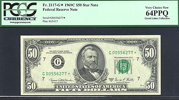 image for: 1969C $50  PCGS Choice CU64 PPQ [G00556277] (Fr.2117G *Star*) ex: Great Lakes Collection