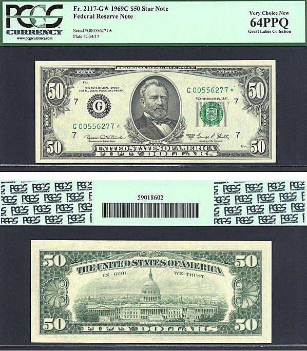 image for: 1969C $50  PCGS Choice CU64 PPQ [G00556277] (Fr.2117G *Star*) ex: Great Lakes Collection