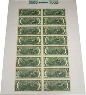 image for: Uncut Sheet: 1976 $2 PCGS Gem CU65 PPQ (Fr.1935J *Star*, Sheet of 16 Notes)