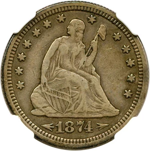 image for: 1874-S 25c NGC VF25 (Arrows)