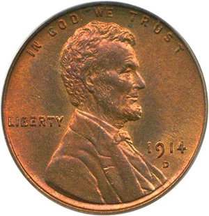 image for: 1914-D 1c PCGS MS65 RD OGH
