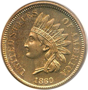 image for: 1860 1c PCGS MS64 (Pointed Bust)