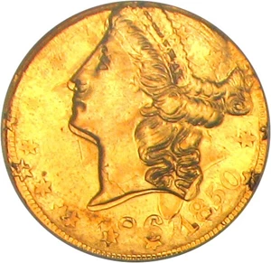 image for: 1861 $20 Clark Gruber Struck over 1850 $10 PCGS MS63 (Fantasy Piece struck over 1850 Eagle)