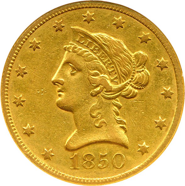 image for: 1850-O $10 DGS AU50  (Lightly Cleaned)