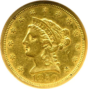 image for: 1850 $2 1/2 NGC AU55