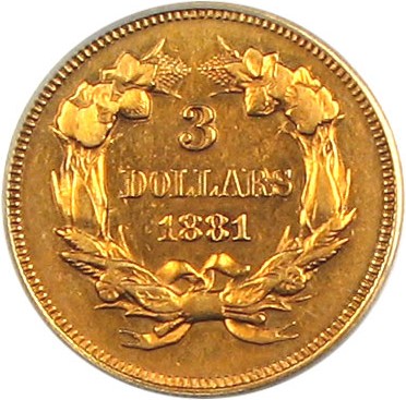 image for: 1881 $3 PCGS AU50