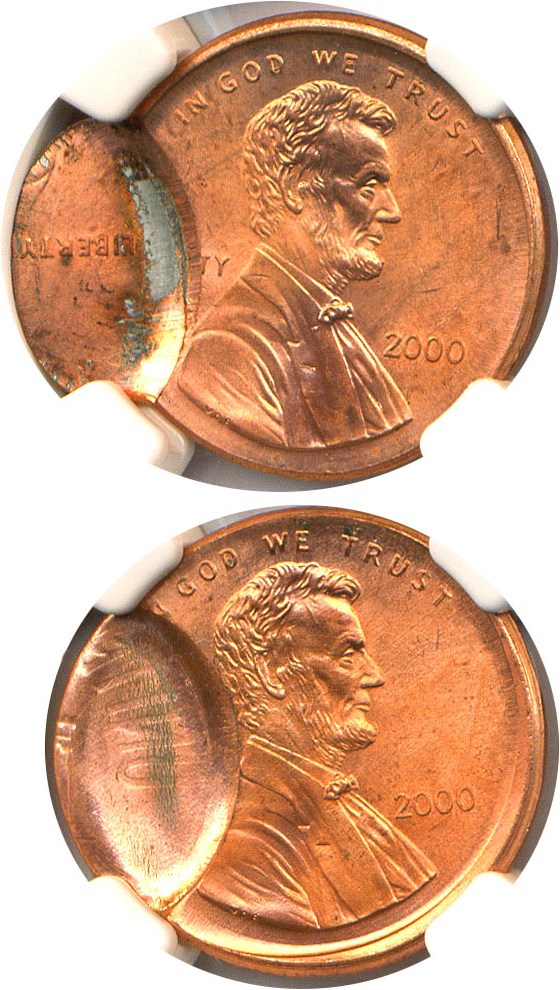 image for: Mint Error: 2000 1c NGC MS65 RD - Mated Pair (Off-center Brockage, 2-coin Set)