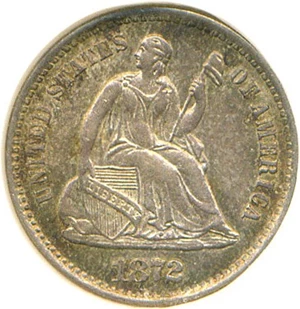 image for: 1872-S H10c DGS AU50 (Mintmark Above Wreath)