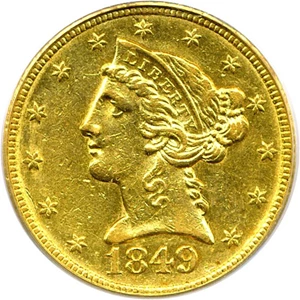 image for: 1849-C $5 PCGS AU55