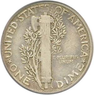 image for: Mint Error: No Date Mercury 10c PCGS XF40 (100% Uniface Obverse Strike)