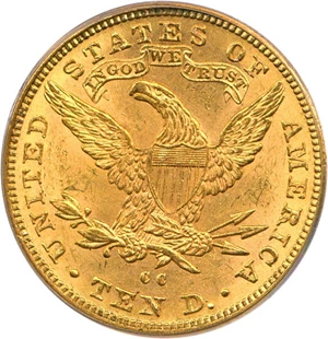 image for: 1890-CC $10 PCGS/CAC MS62