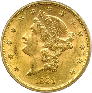 image for: 1884-S $20 PCGS MS62