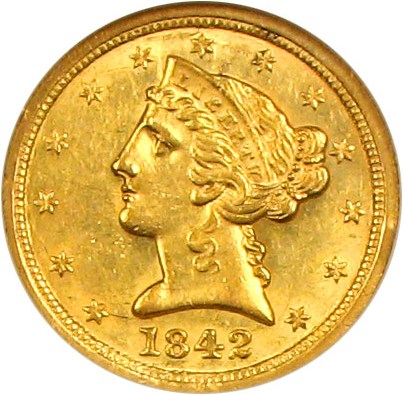 image for: 1842-C $5 NGC MS60  (Large Date)
