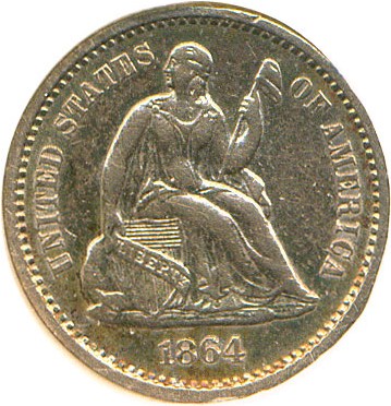 image for: 1864-S H10c DGS AU50  (Lightly Cleaned)