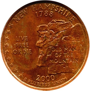 image for: Mint Error: 2000-P New Hampshire 25c ANACS MS64 (Missing Clad Layer)
