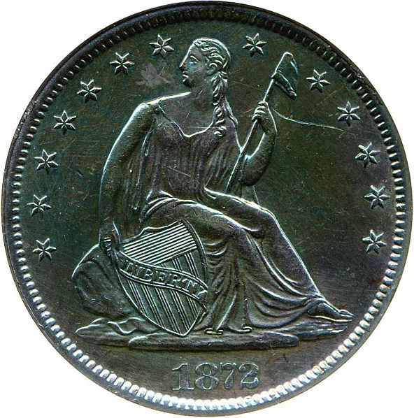 image for: 1872-S 50c DGS AU55  (Cleaned and Retoned)