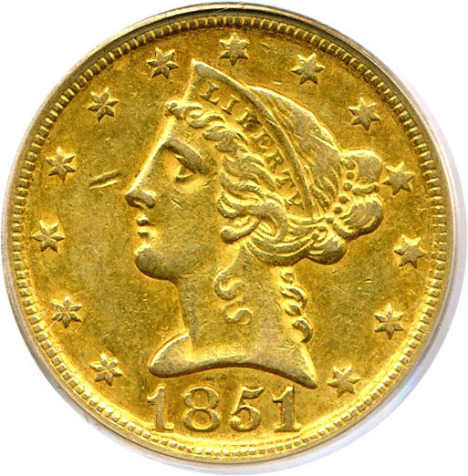 image for: 1851-D $5 PCGS XF45