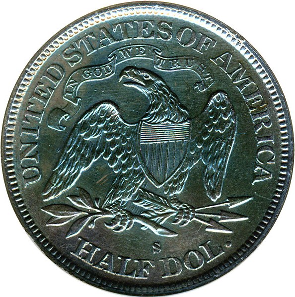 image for: 1872-S 50c DGS AU55  (Cleaned and Retoned)