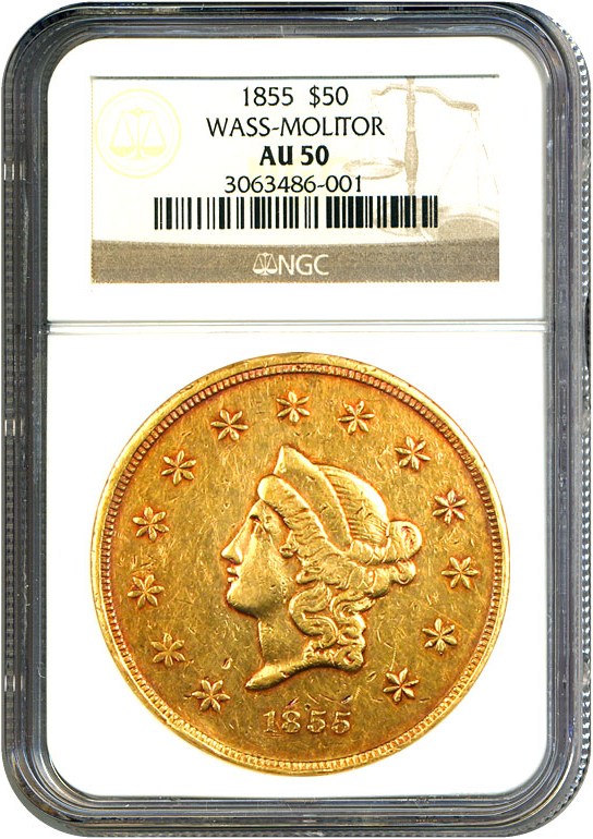 image for: Wass, Molitor & Co 1855 $50 NGC AU50