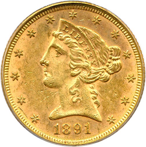 image for: 1891 $5 PCGS MS62