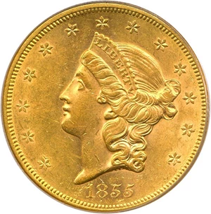 image for: 1855 $20 PCGS AU58